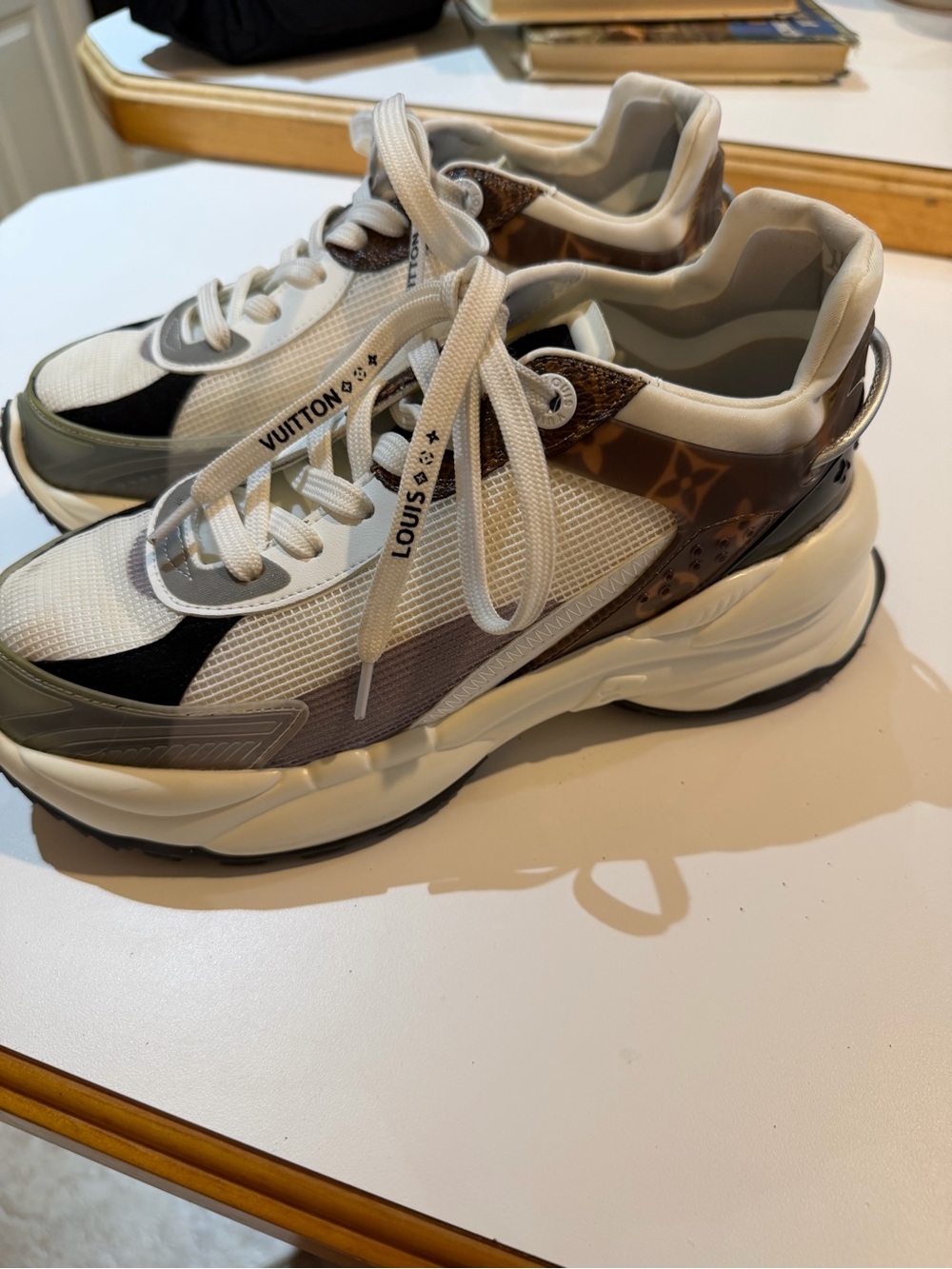 Louis Vuitton Women’s White, Brown and Black Runaway-Style Sneaker